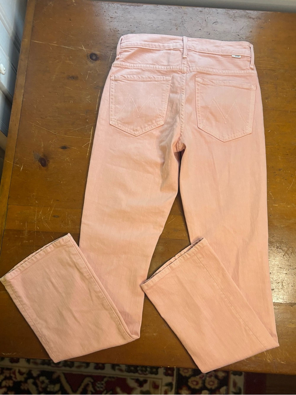 MOTHER The Insider Hover High Rise Crop Flare Jeans Peach Parfait Pink 26 - Picture 12 of 15